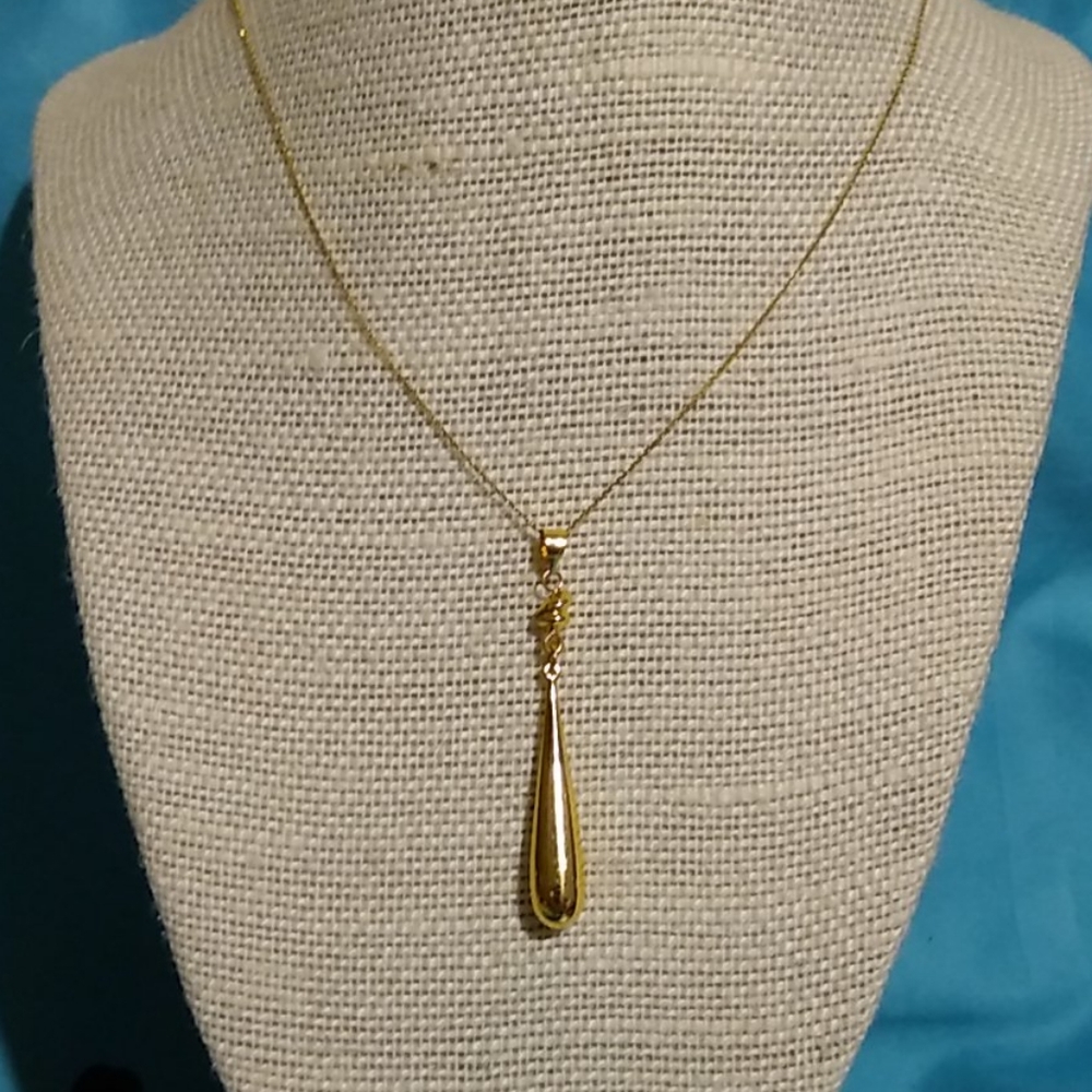 14K Yellow Gold Dangle Drop Pendant w/ 18" Chain